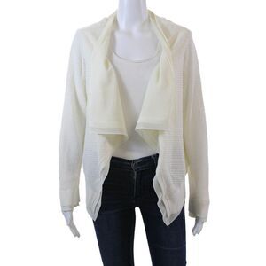 BCBG Max Azria Womens Woven Wrap Cardigan Sweater White Cotton Size Large